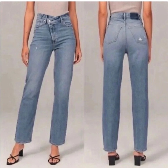 Abercrombie & Fitch curve love 90s Straight Ultra High Rise Criss Cross Jeans - Picture 1 of 11